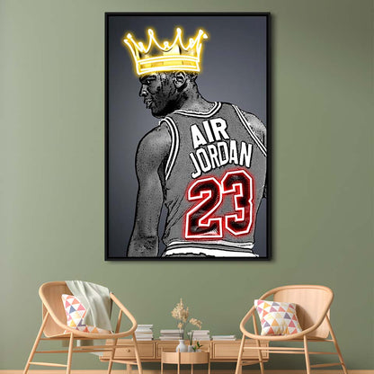 Basketball MJ Air Jordan #23 Neon Sign Effect Art, Framed Canvas Print, Floating Frame, Luxury Wall Art Decor