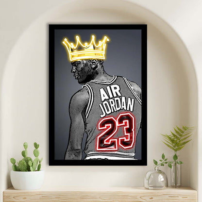 Basketball MJ Air Jordan #23 Neon Sign Effect Art, Framed Art Print, Picture Framed Wall Art Decor
