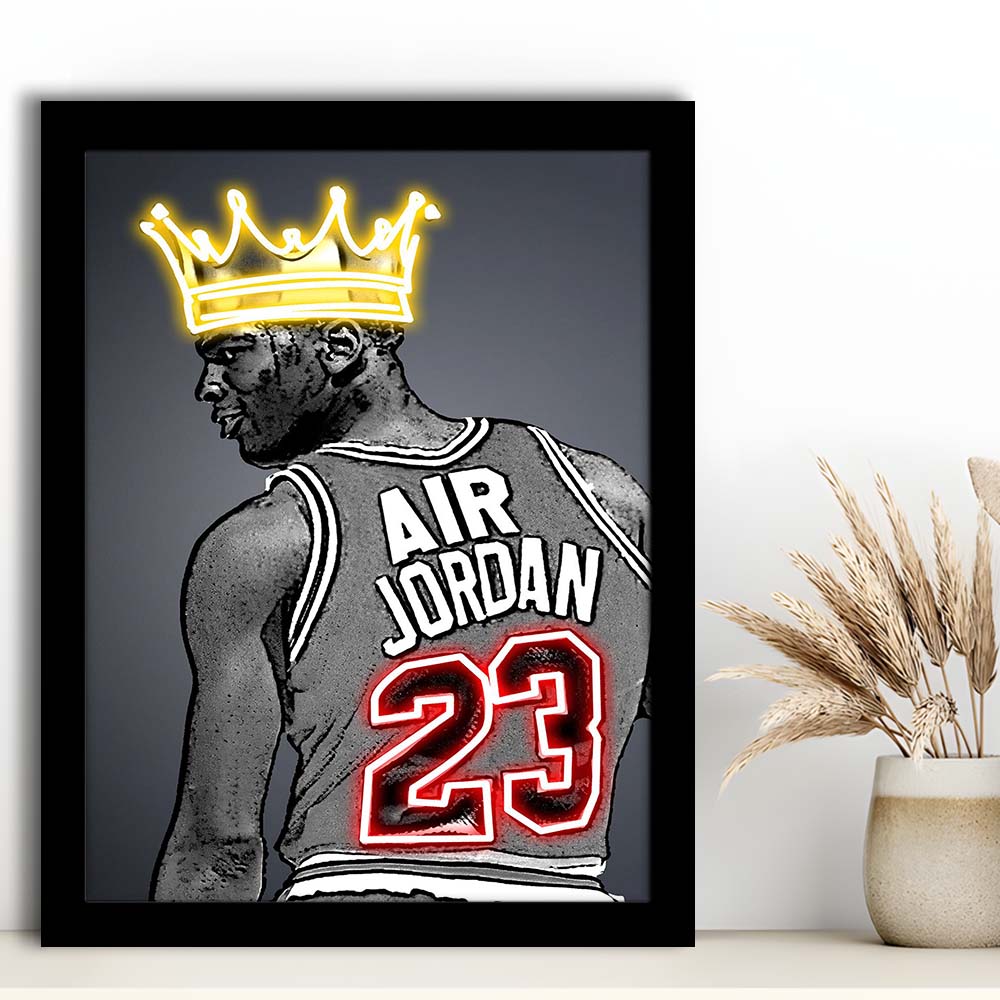 Basketball MJ Air Jordan #23 Neon Sign Effect Art, Framed Art Print, Picture Framed Wall Art Decor