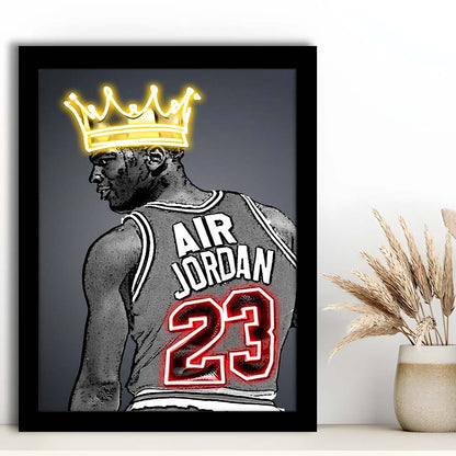Basketball MJ Air Jordan #23 Neon Sign Effect Art, Framed Art Print, Picture Framed Wall Art Decor