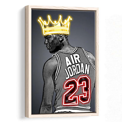 Basketball MJ Air Jordan #23 Neon Sign Effect Art, Framed Canvas Print, Floating Frame, Luxury Wall Art Decor