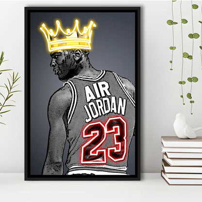 Basketball MJ Air Jordan #23 Neon Sign Effect Art, Framed Canvas Print, Floating Frame, Luxury Wall Art Decor