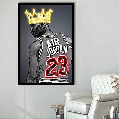 Basketball MJ Air Jordan #23 Neon Sign Effect Art, Framed Art Print, Picture Framed Wall Art Decor