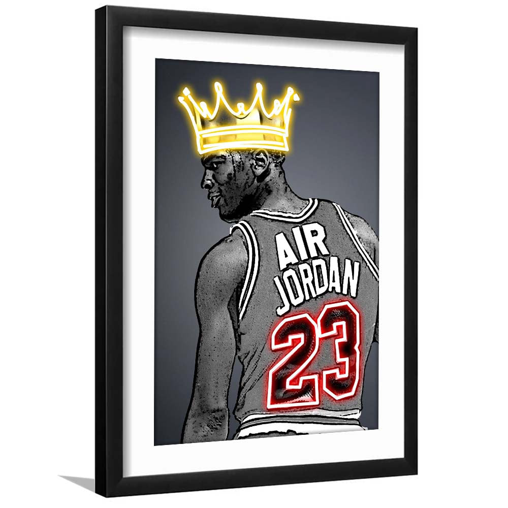 Basketball MJ Air Jordan #23 Neon Sign Effect Art, Framed Art Print, Luxury Pictures Framed, White Border