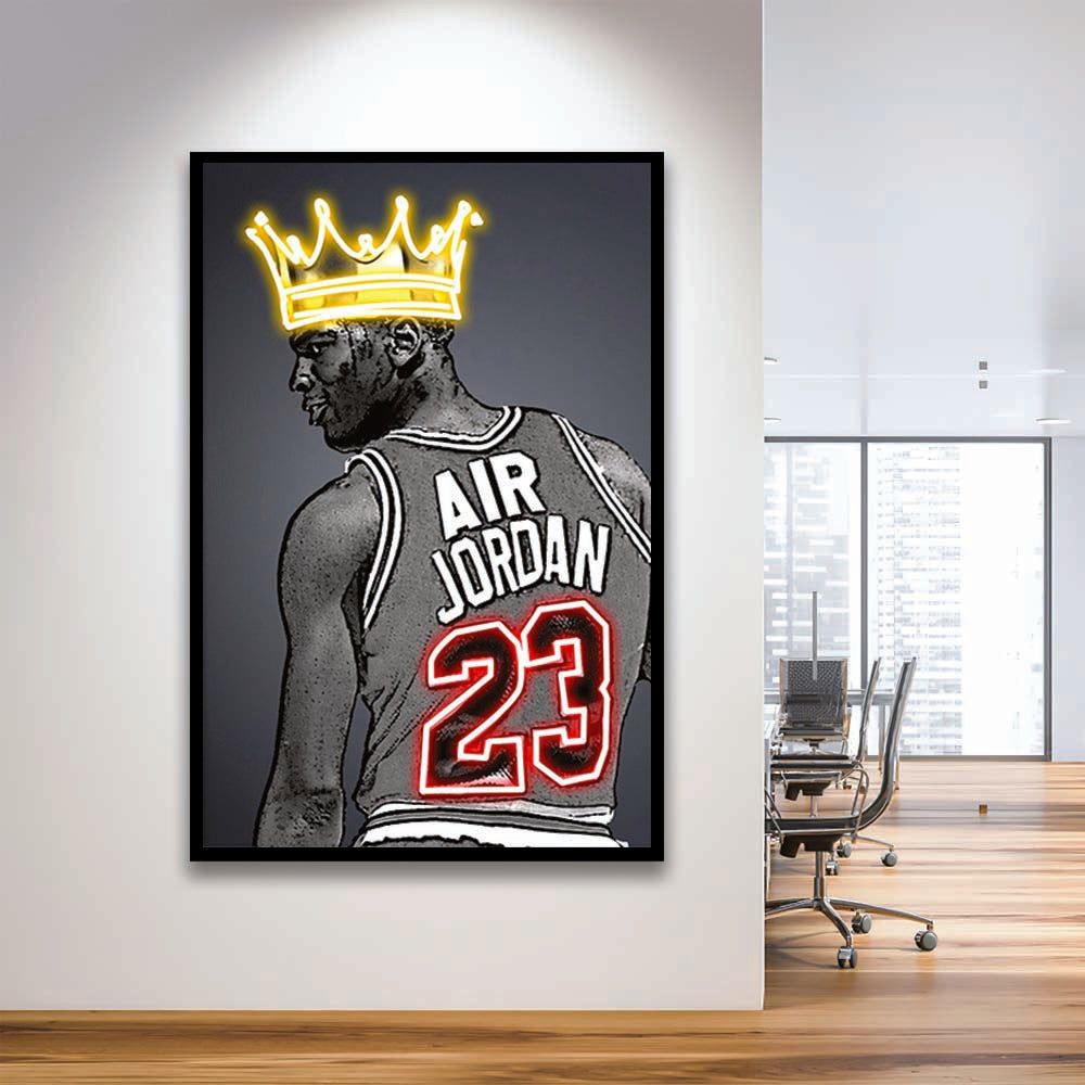 Basketball MJ Air Jordan #23 Neon Sign Effect Art, Framed Art Print, Picture Framed Wall Art Decor