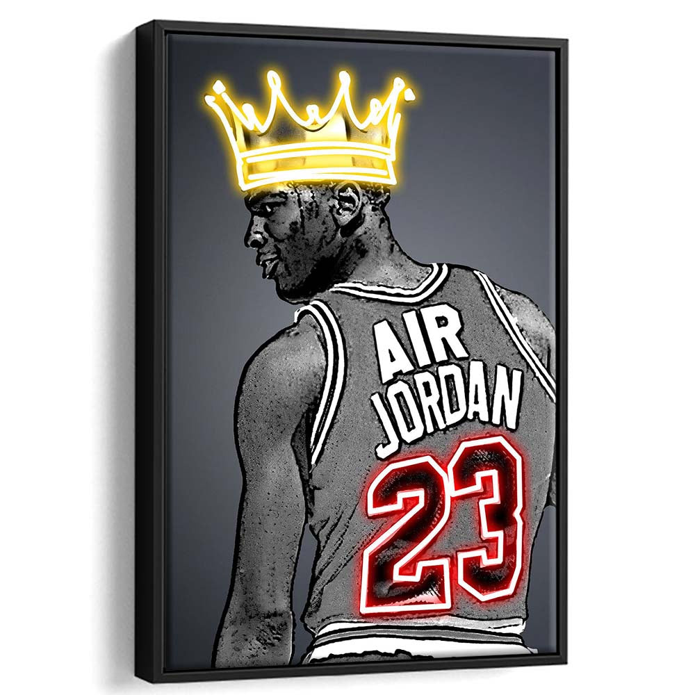 Basketball MJ Air Jordan #23 Neon Sign Effect Art, Framed Canvas Print, Floating Frame, Luxury Wall Art Decor