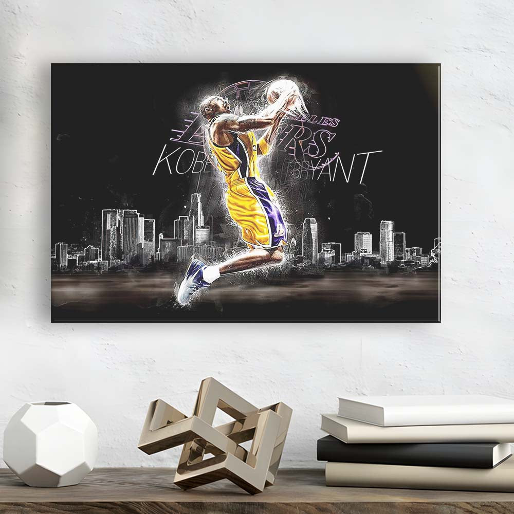 Basketball  #24 Lakers Art Print, Canvas Print Wall Art, Wall Decor, Neon Effect Art
