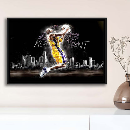Basketball  #24 Lakers Art Print, Framed Canvas Print Wall Art Decor, Floating Frame, Neon Effect Art