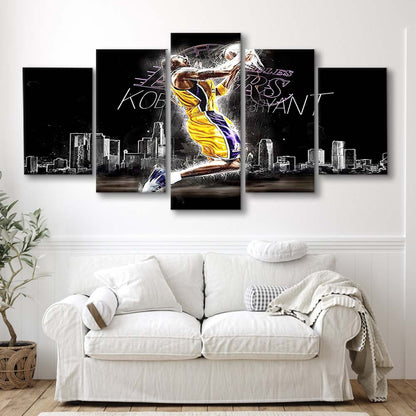 Basketball  #24 Lakers Art Print, 5 Panel Mixed Canvas Print Wall Art, Home Decor, Neon Canvas