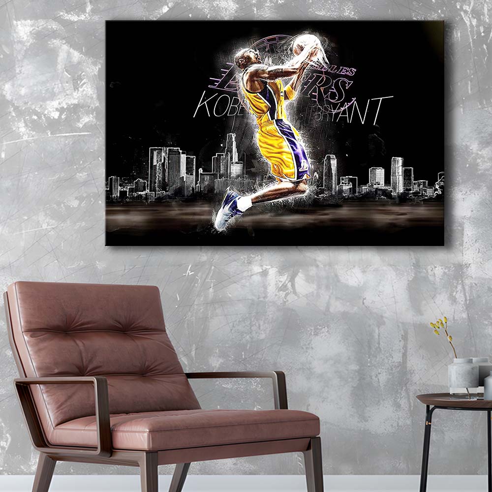Basketball  #24 Lakers Art Print, Canvas Print Wall Art, Wall Decor, Neon Effect Art