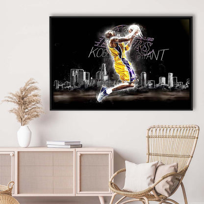 Basketball  #24 Lakers Art Print, Framed Canvas Print Wall Art Decor, Floating Frame, Neon Effect Art