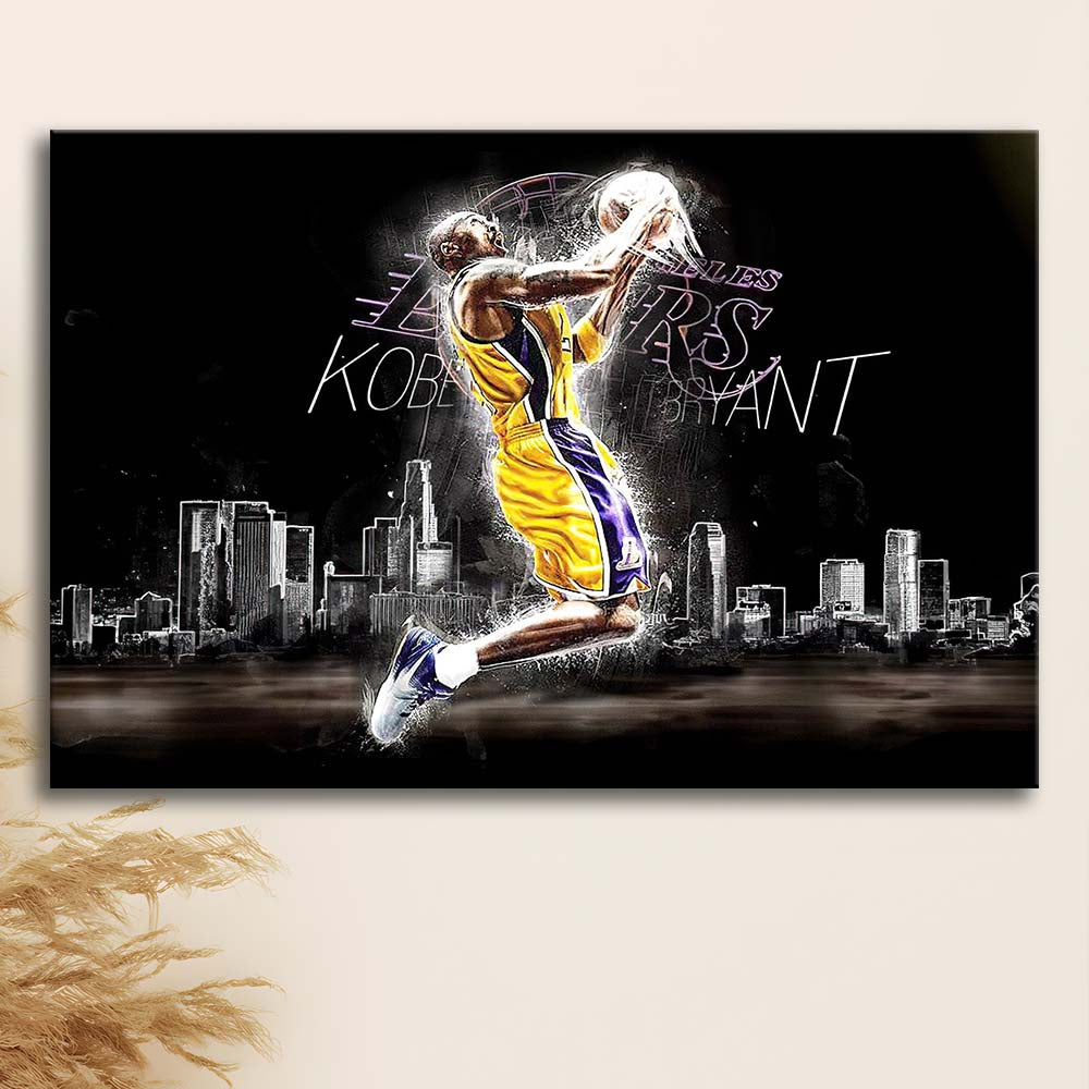 Basketball  #24 Lakers Art Print, Canvas Print Wall Art, Wall Decor, Neon Effect Art