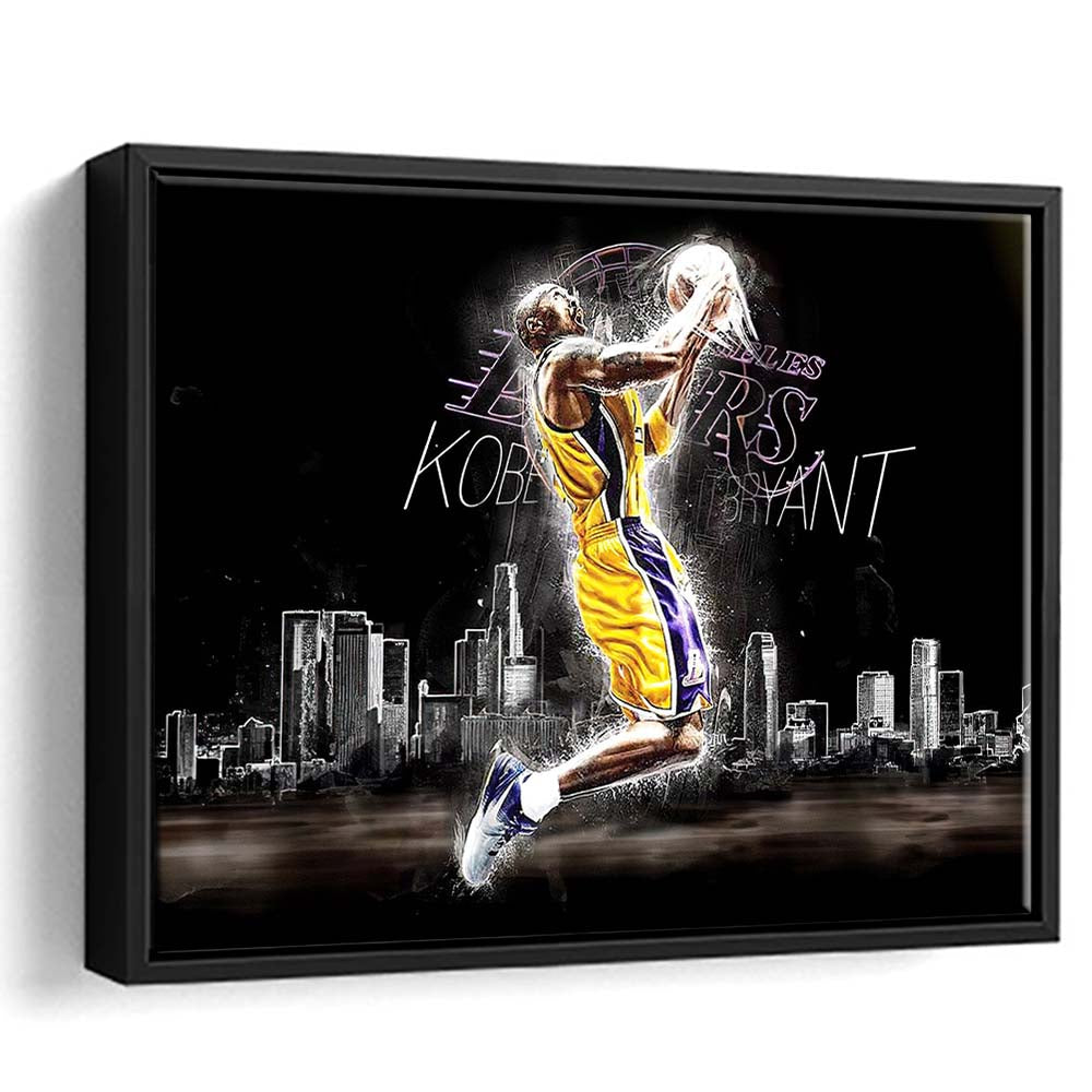 Basketball  #24 Lakers Art Print, Framed Canvas Print Wall Art Decor, Floating Frame, Neon Effect Art
