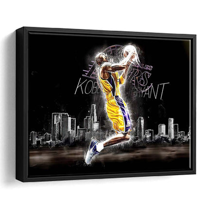 Basketball  #24 Lakers Art Print, Framed Canvas Print Wall Art Decor, Floating Frame, Neon Effect Art