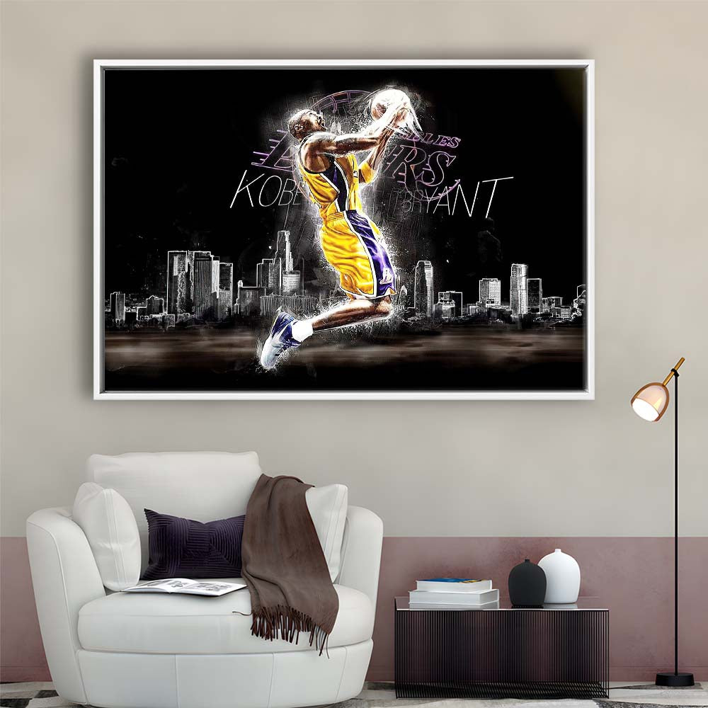 Basketball  #24 Lakers Art Print, Framed Canvas Print Wall Art Decor, Floating Frame, Neon Effect Art