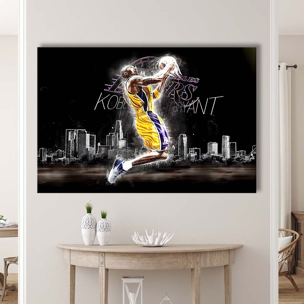 Basketball  #24 Lakers Art Print, Canvas Print Wall Art, Wall Decor, Neon Effect Art