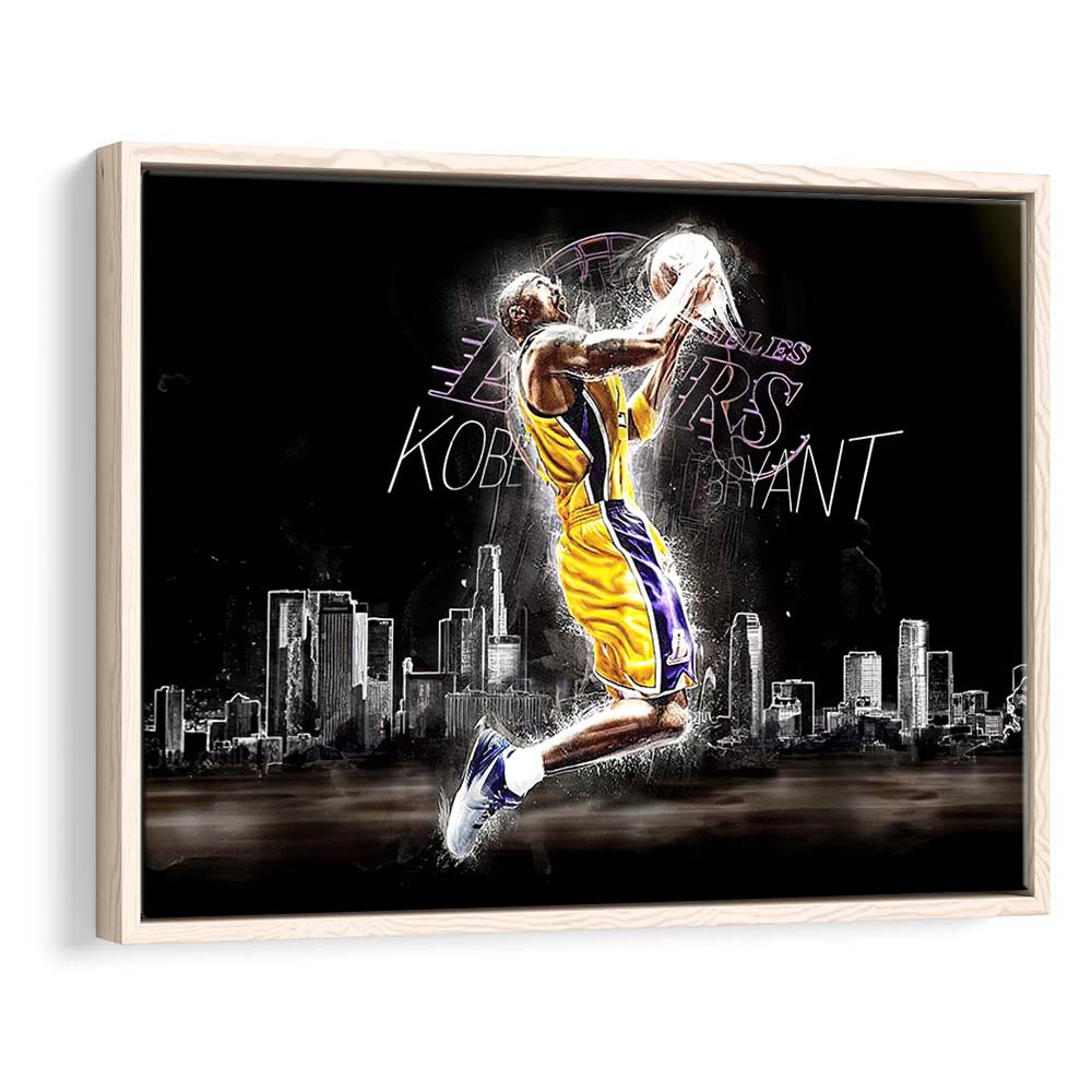 Basketball  #24 Lakers Art Print, Framed Canvas Print Wall Art Decor, Floating Frame, Neon Effect Art