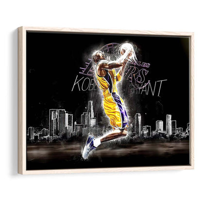 Basketball  #24 Lakers Art Print, Framed Canvas Print Wall Art Decor, Floating Frame, Neon Effect Art
