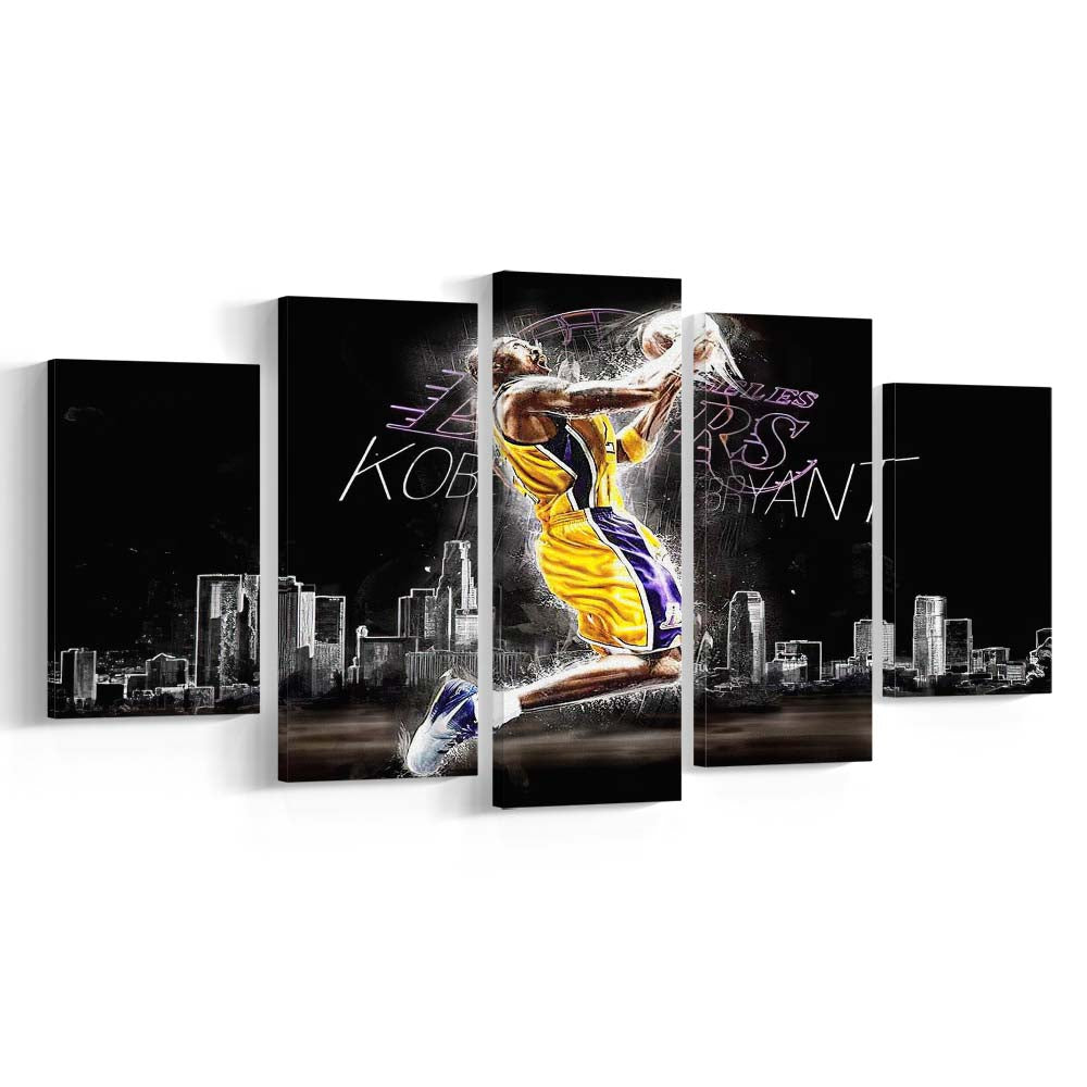 Basketball  #24 Lakers Art Print, 5 Panel Mixed Canvas Print Wall Art, Home Decor, Neon Canvas