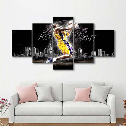 Basketball  #24 Lakers Art Print, 5 Panel Mixed Canvas Print Wall Art, Home Decor, Neon Canvas