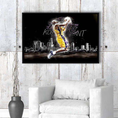 Basketball  #24 Lakers Art Print, Framed Canvas Print Wall Art Decor, Floating Frame, Neon Effect Art