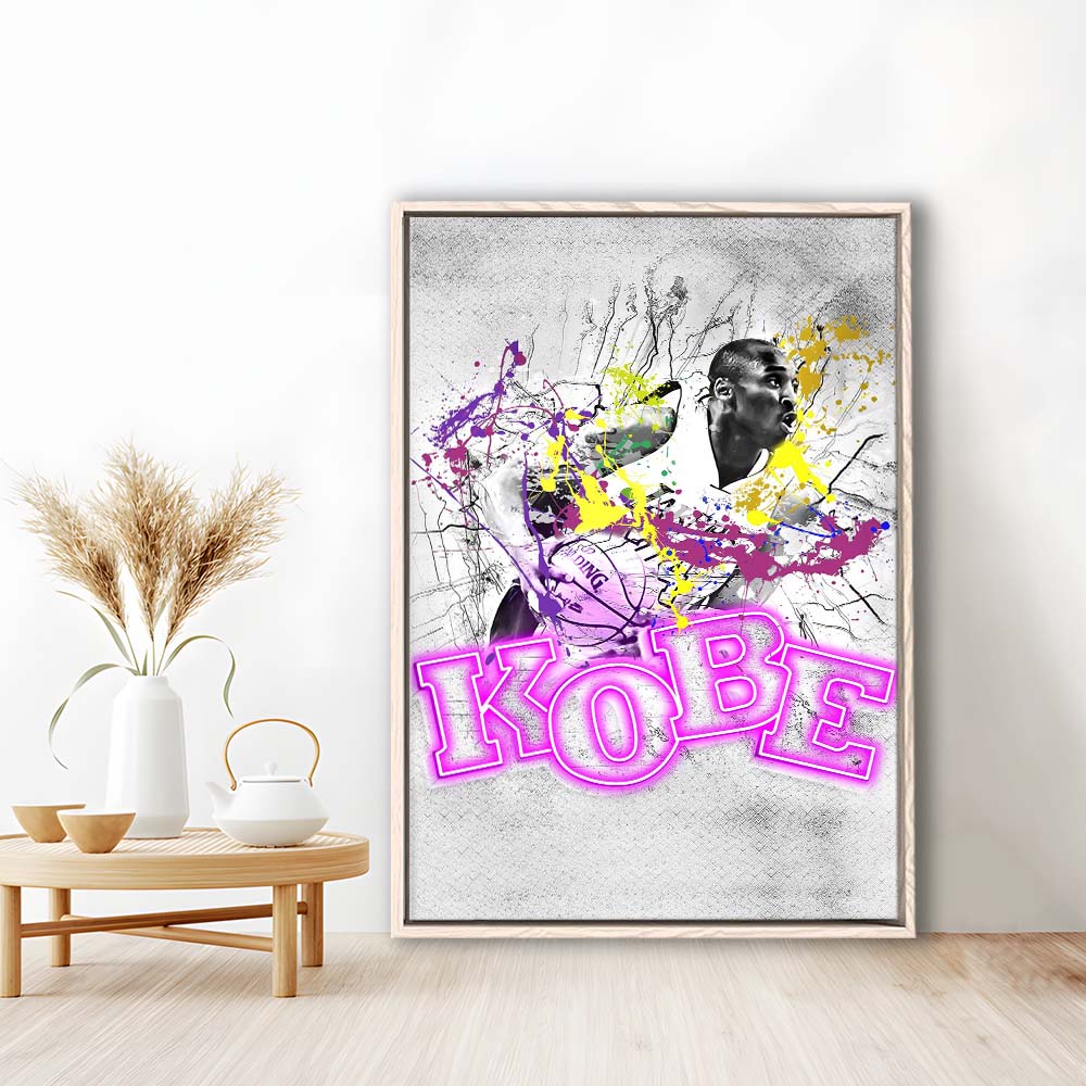 Basketball #24 Lakers K-O-B-E, Framed Canvas Print, Floating Frame, Luxury Wall Art Decor