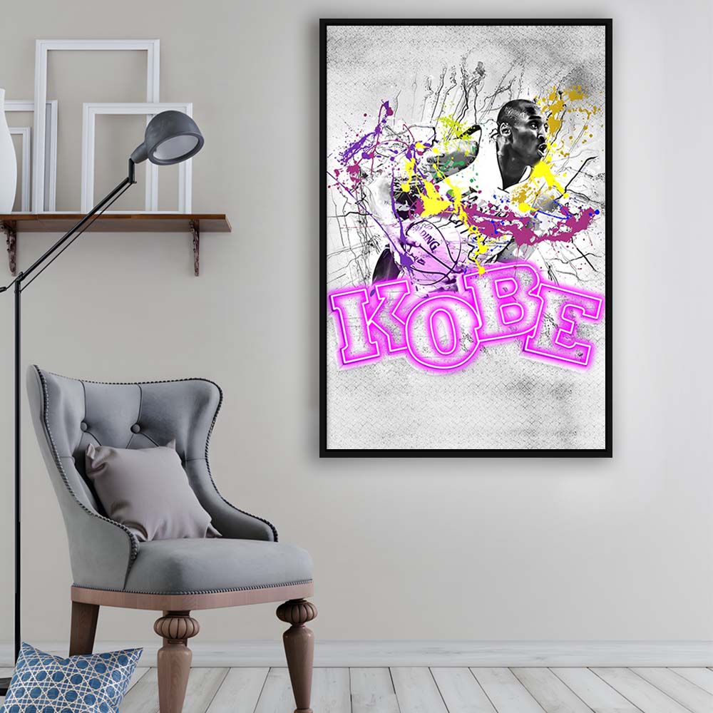 Basketball #24 Lakers K-O-B-E, Framed Canvas Print, Floating Frame, Luxury Wall Art Decor