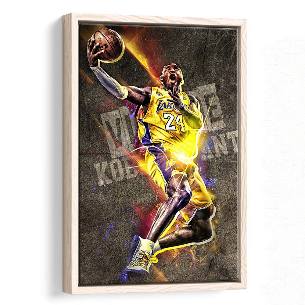 Basketball #24 Lakers Neon Light Art, Framed Canvas Print, Floating Frame, Luxury Wall Art Decor