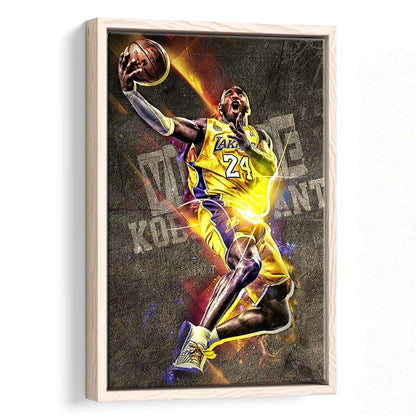 Basketball #24 Lakers Neon Light Art, Framed Canvas Print, Floating Frame, Luxury Wall Art Decor