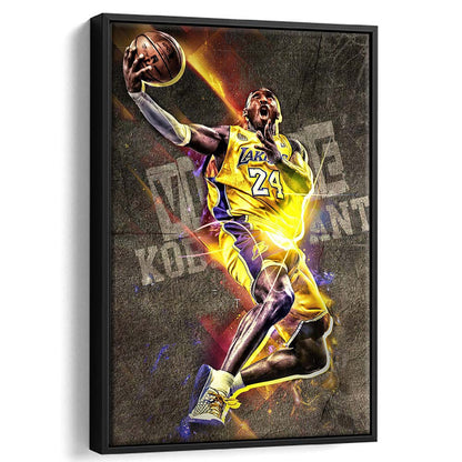 Basketball #24 Lakers Neon Light Art, Framed Canvas Print, Floating Frame, Luxury Wall Art Decor