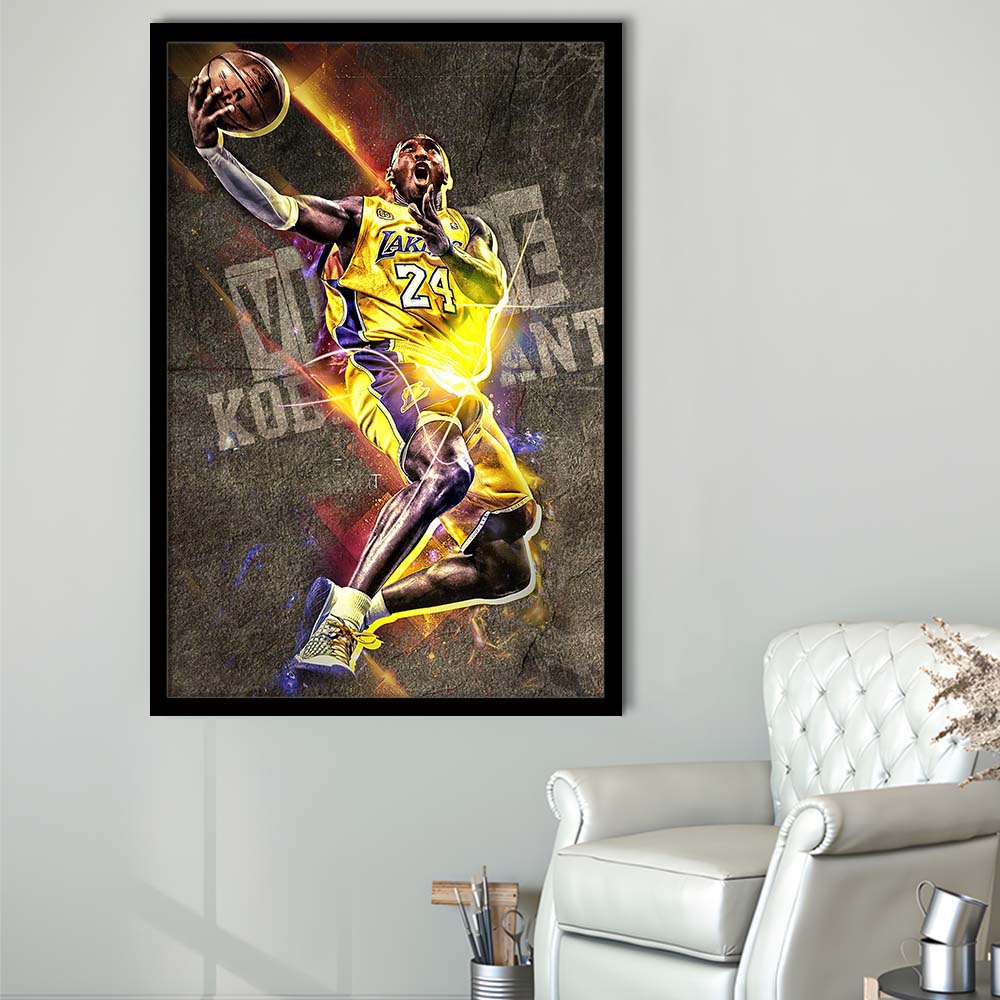 Basketball #24 Lakers Neon Light Art, Framed Art Print, Picture Framed Wall Art Decor