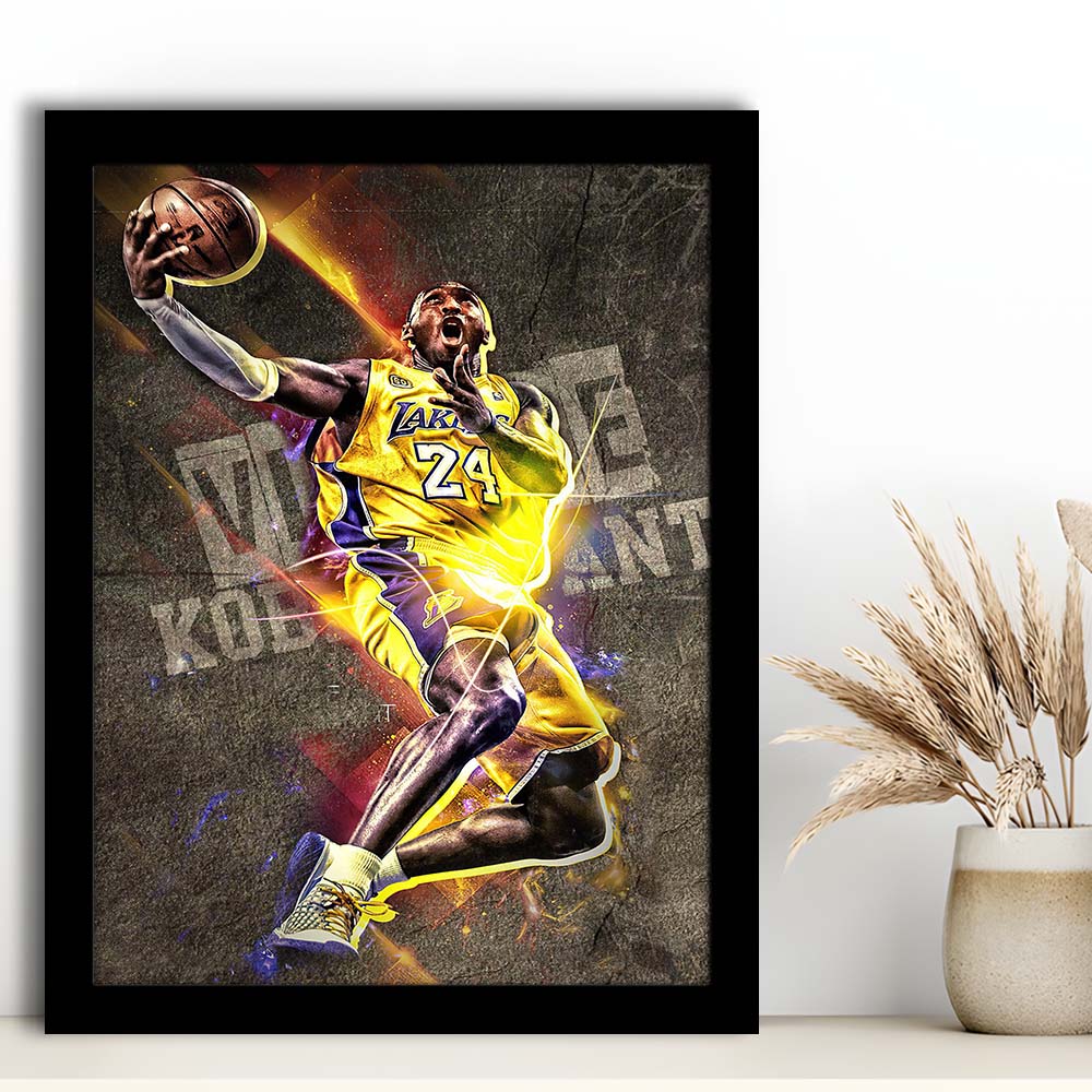 Basketball #24 Lakers Neon Light Art, Framed Art Print, Picture Framed Wall Art Decor