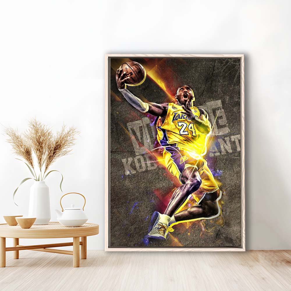 Basketball #24 Lakers Neon Light Art, Framed Canvas Print, Floating Frame, Luxury Wall Art Decor