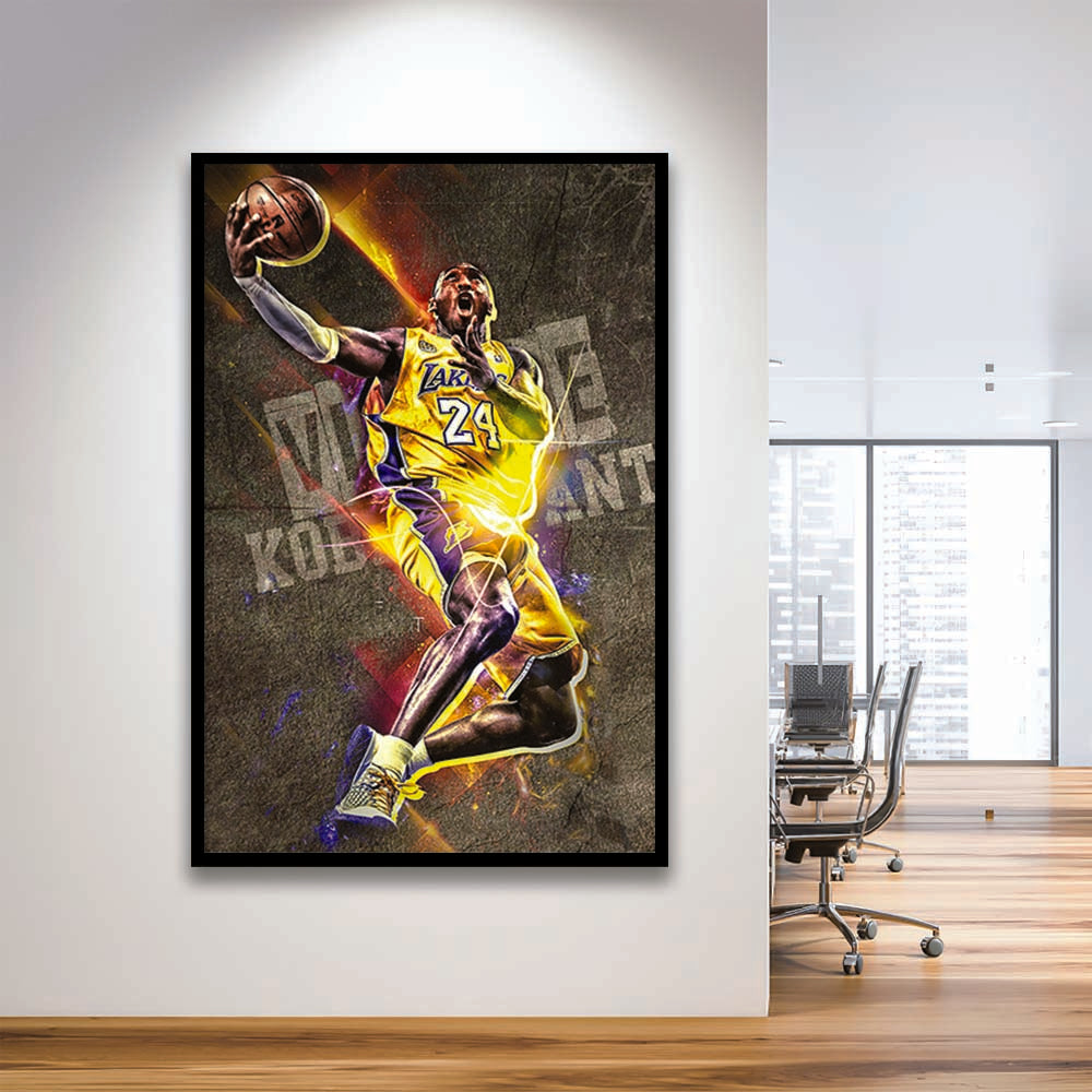 Basketball #24 Lakers Neon Light Art, Framed Art Print, Picture Framed Wall Art Decor