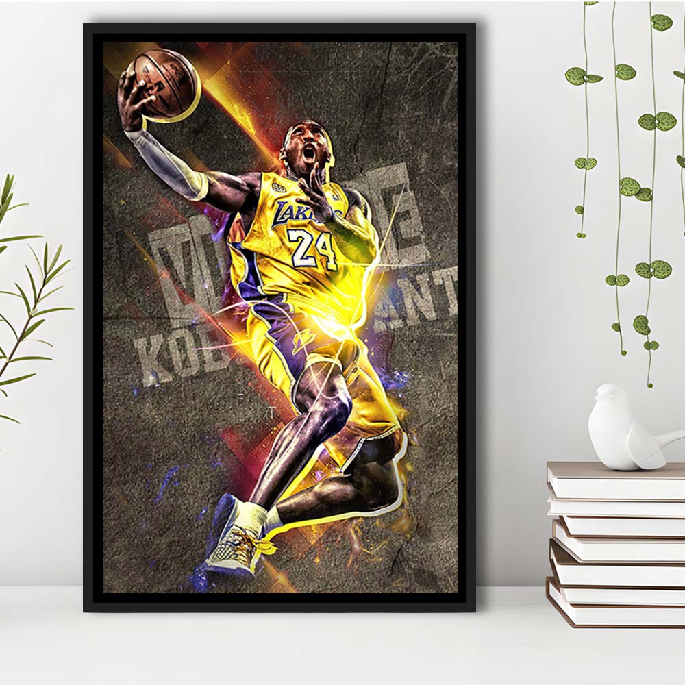 Basketball #24 Lakers Neon Light Art, Framed Canvas Print, Floating Frame, Luxury Wall Art Decor