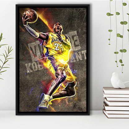 Basketball #24 Lakers Neon Light Art, Framed Canvas Print, Floating Frame, Luxury Wall Art Decor