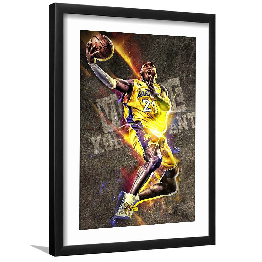 Basketball #24 Lakers Neon Light Art, Framed Art Print, Luxury Pictures Framed, White Border