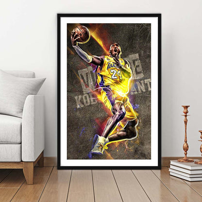 Basketball #24 Lakers Neon Light Art, Framed Art Print, Luxury Pictures Framed, White Border