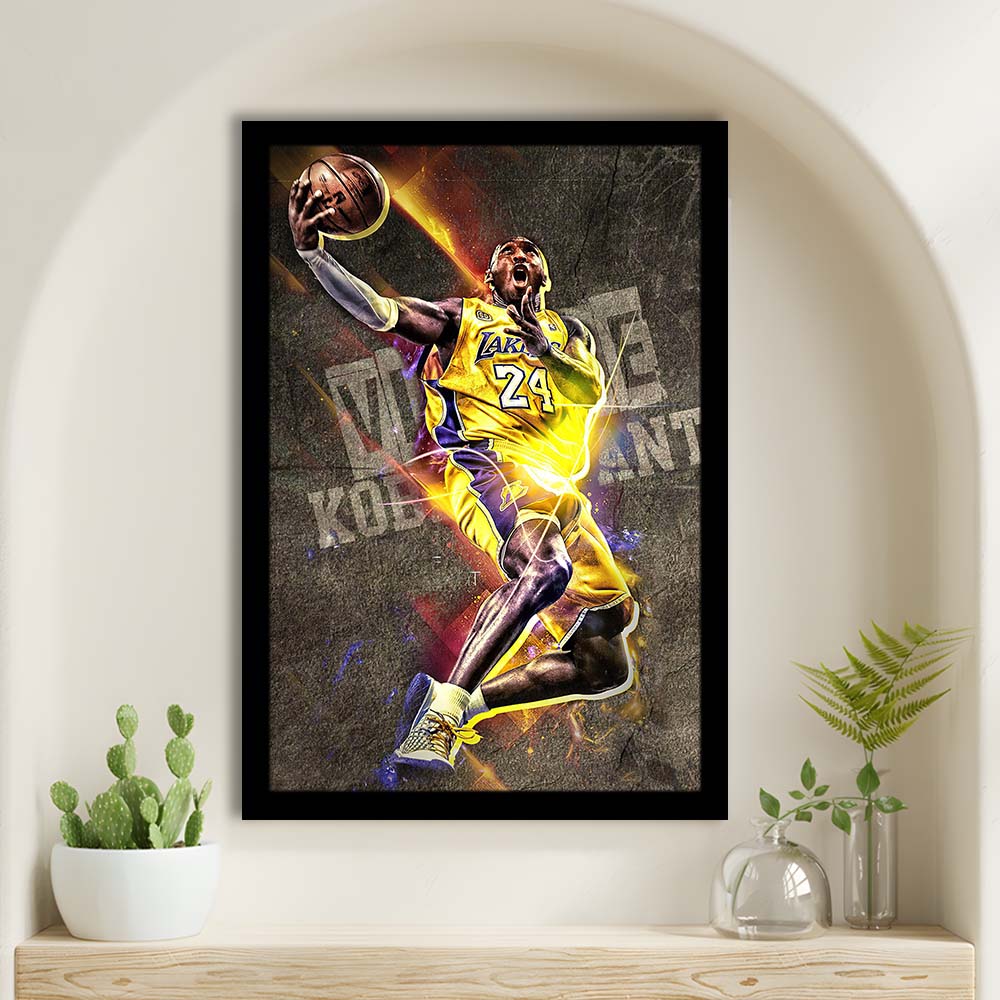 Basketball #24 Lakers Neon Light Art, Framed Art Print, Picture Framed Wall Art Decor