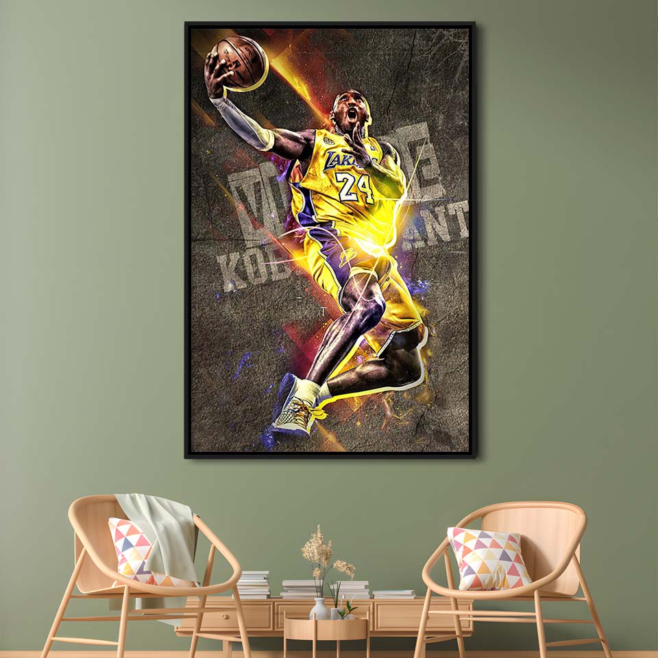 Basketball #24 Lakers Neon Light Art, Framed Canvas Print, Floating Frame, Luxury Wall Art Decor