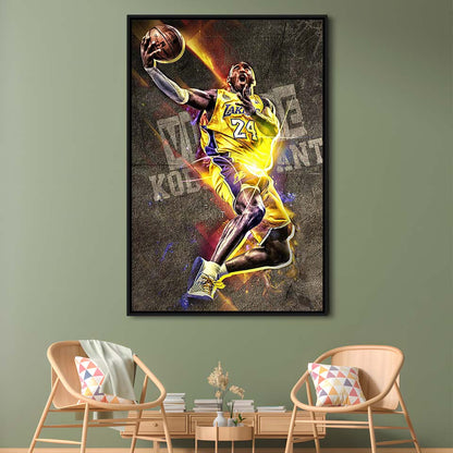 Basketball #24 Lakers Neon Light Art, Framed Canvas Print, Floating Frame, Luxury Wall Art Decor