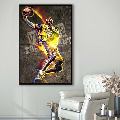 Basketball #24 Lakers Neon Light Art, Framed Canvas Print, Floating Frame, Luxury Wall Art Decor