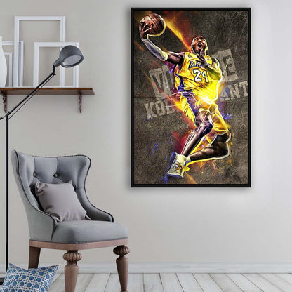 Basketball #24 Lakers Neon Light Art, Framed Canvas Print, Floating Frame, Luxury Wall Art Decor