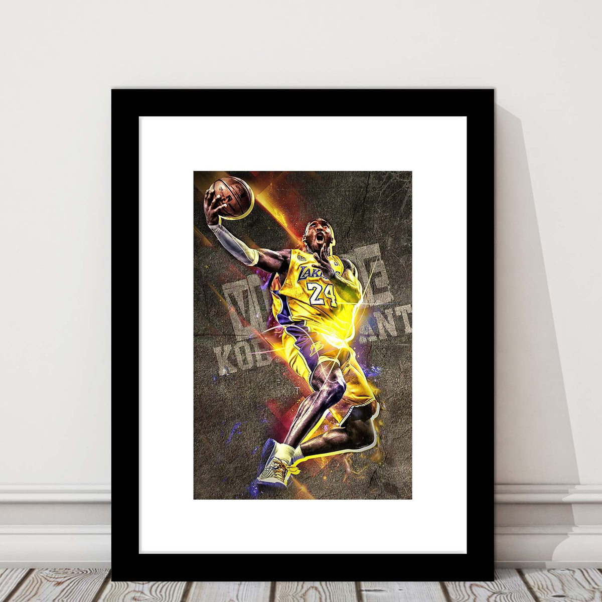 Basketball #24 Lakers Neon Light Art, Framed Art Print, Luxury Pictures Framed, White Border