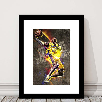 Basketball #24 Lakers Neon Light Art, Framed Art Print, Luxury Pictures Framed, White Border