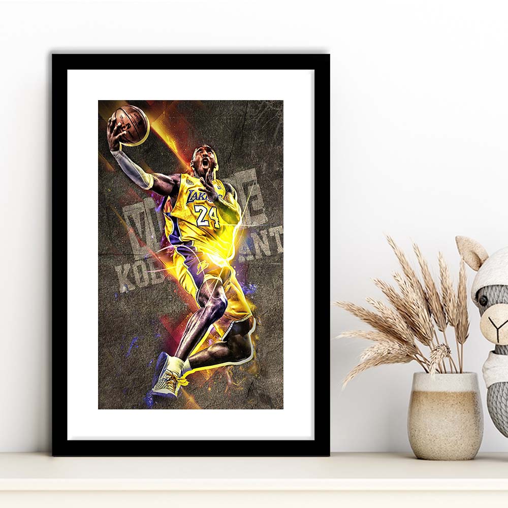 Basketball #24 Lakers Neon Light Art, Framed Art Print, Luxury Pictures Framed, White Border