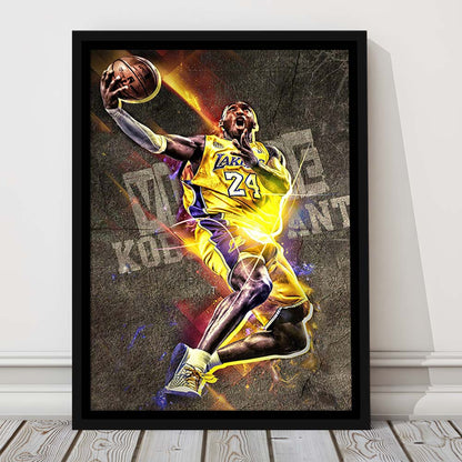 Basketball #24 Lakers Neon Light Art, Framed Canvas Print, Floating Frame, Luxury Wall Art Decor