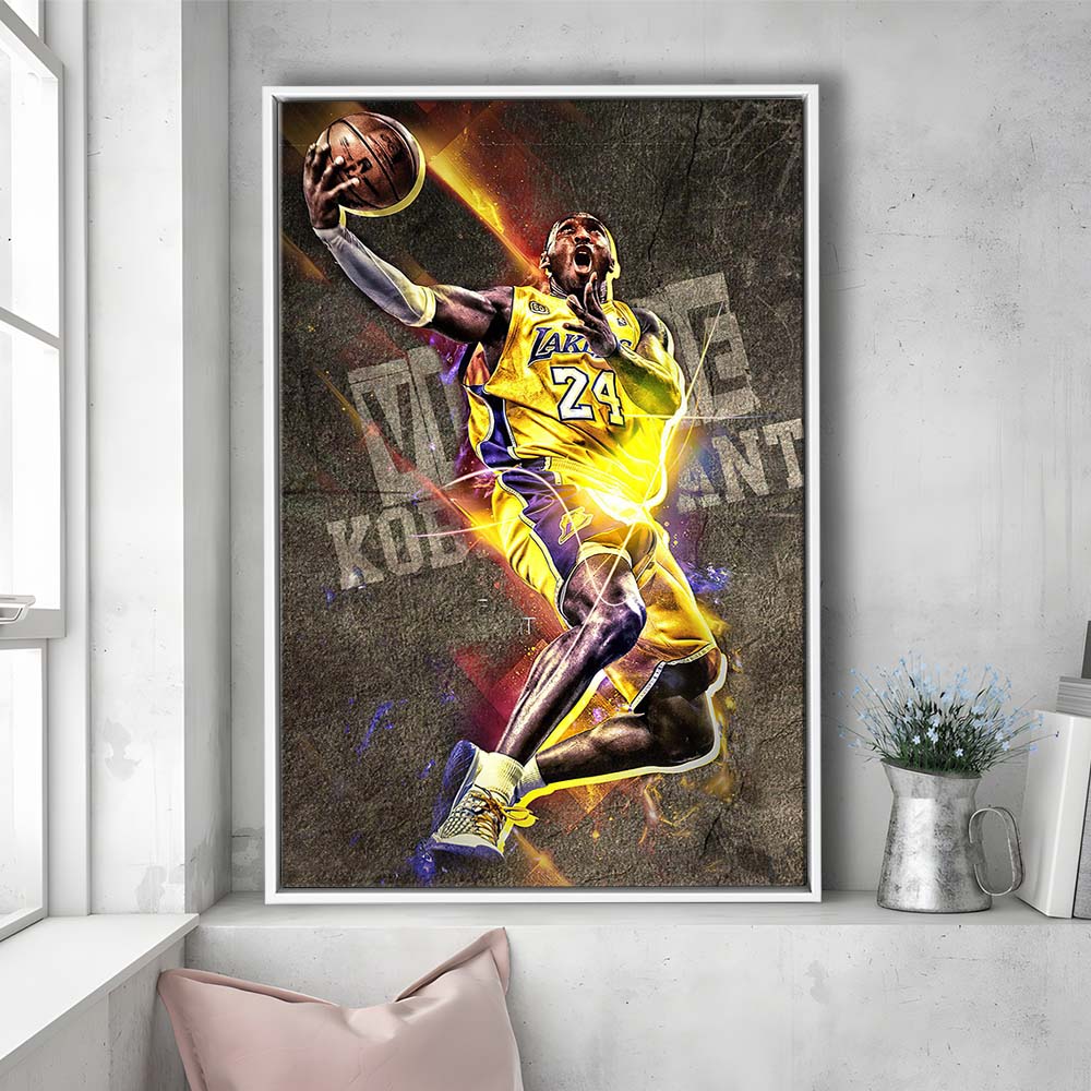 Basketball #24 Lakers Neon Light Art, Framed Canvas Print, Floating Frame, Luxury Wall Art Decor