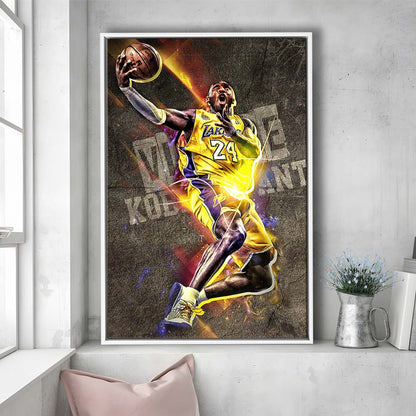 Basketball #24 Lakers Neon Light Art, Framed Canvas Print, Floating Frame, Luxury Wall Art Decor