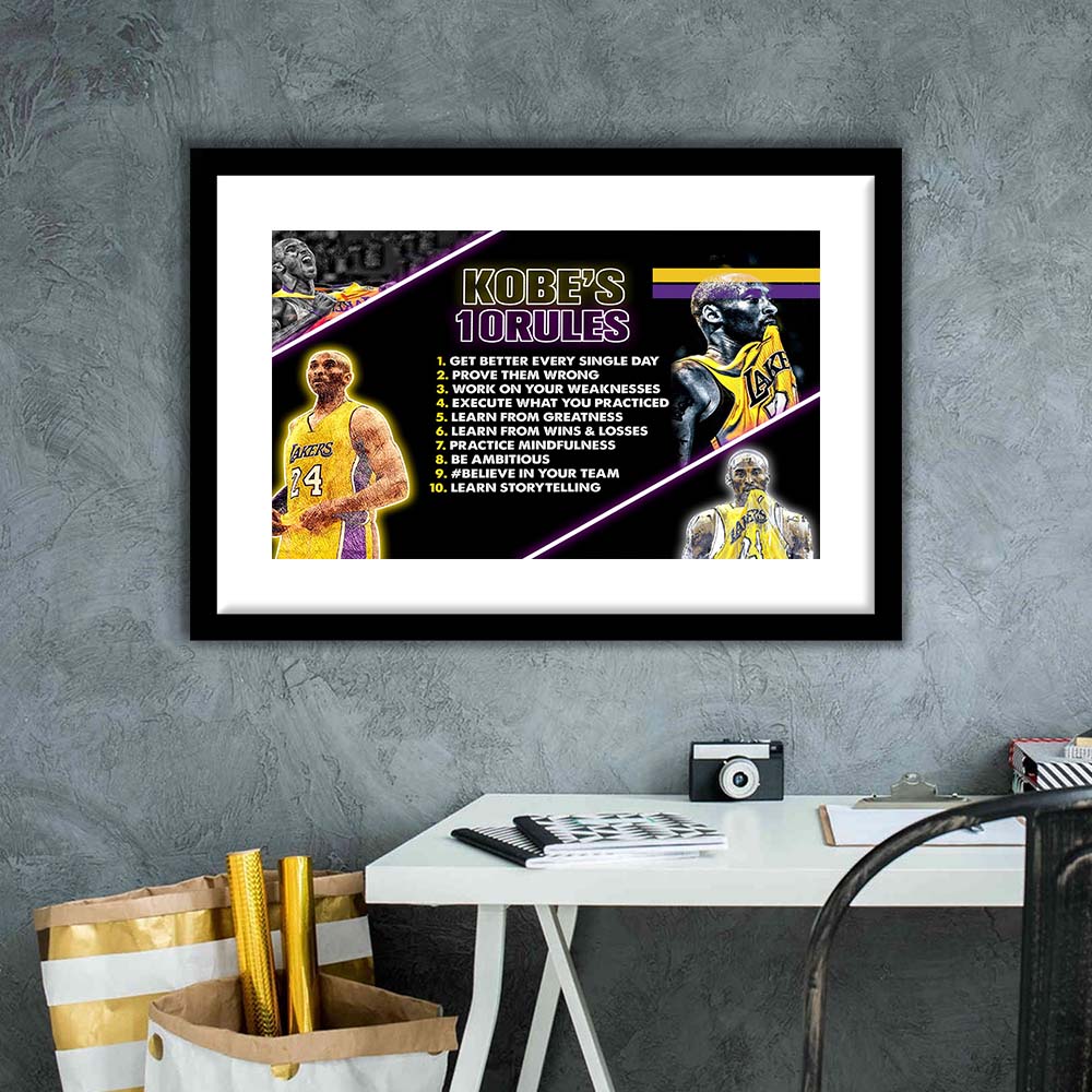 Basketball  #24 Rules Art Print, Framed Art Print Wall Decor, White Border, Framed Picture
